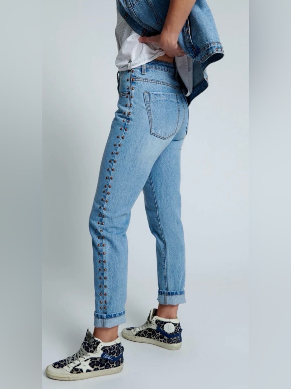 One Teaspoon Light Blue Stud-Trim High-Rise Women’s Jeans